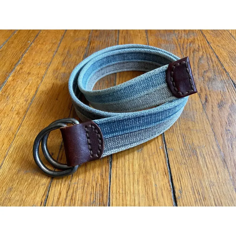Green/Blue Dyed Cotton Belt w/Leather Tabs Unisex sz XS/S
